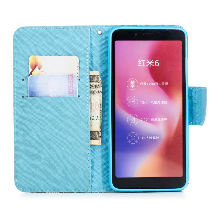 Patterned Wallet Stand Leather Phone Case for Xiaomi Redmi 6 (Dual Camera: 12MP+5MP) - Cool Cat-6