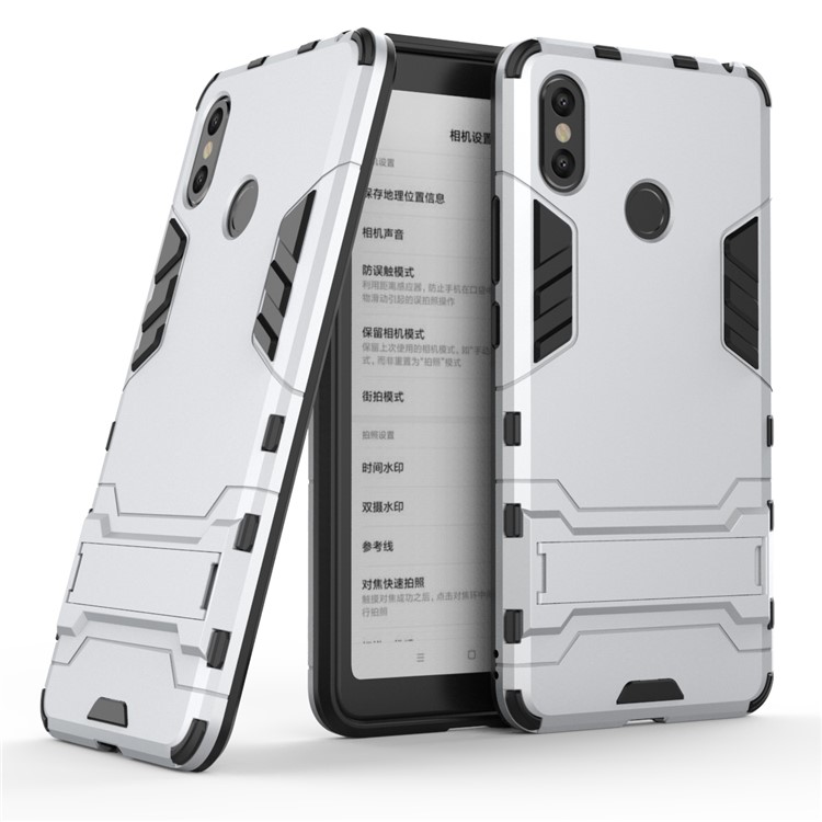 copertura In TPU Ibrida Per Telefono Cellulare In Plastica Fredda Con Cavalletto Per Xiaomi Mi Max 3 - Bianca-1