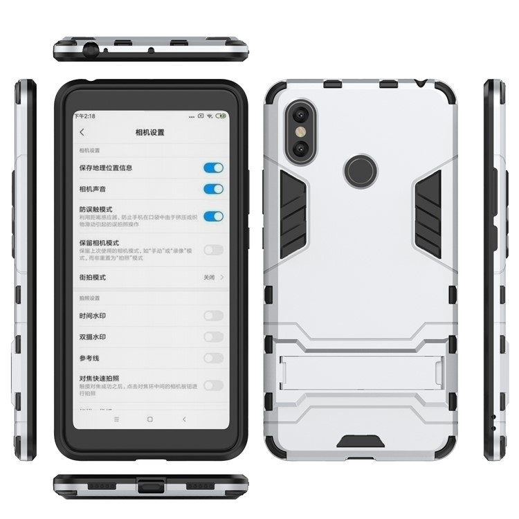 copertura In TPU Ibrida Per Telefono Cellulare In Plastica Fredda Con Cavalletto Per Xiaomi Mi Max 3 - Bianca-2