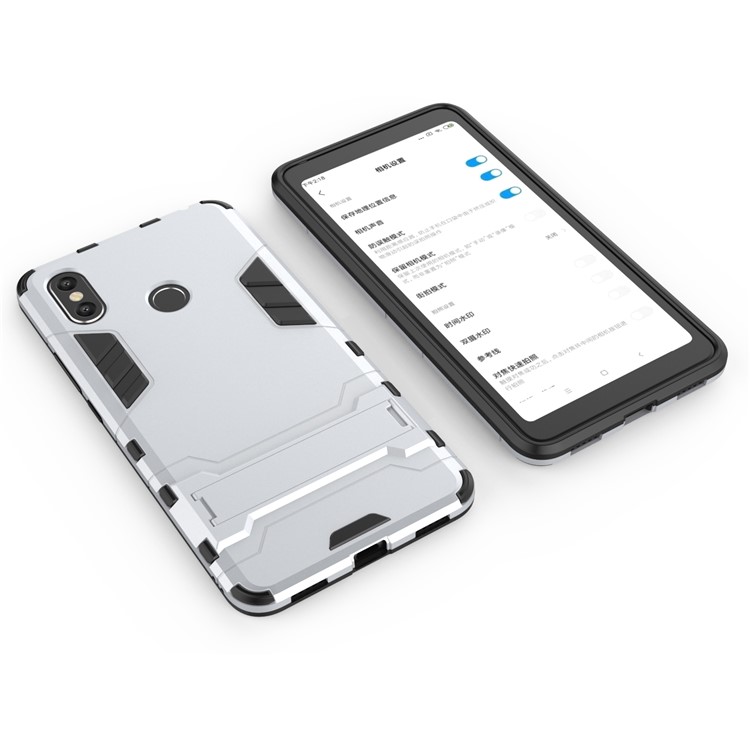 copertura In TPU Ibrida Per Telefono Cellulare In Plastica Fredda Con Cavalletto Per Xiaomi Mi Max 3 - Bianca-4