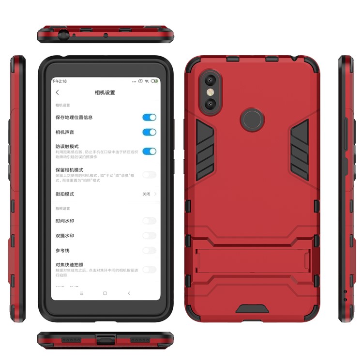 Cool Guard Plastic TPU Hybrid Mobile Phone Casing with Kickstand for Xiaomi Mi Max 3 - Red-2