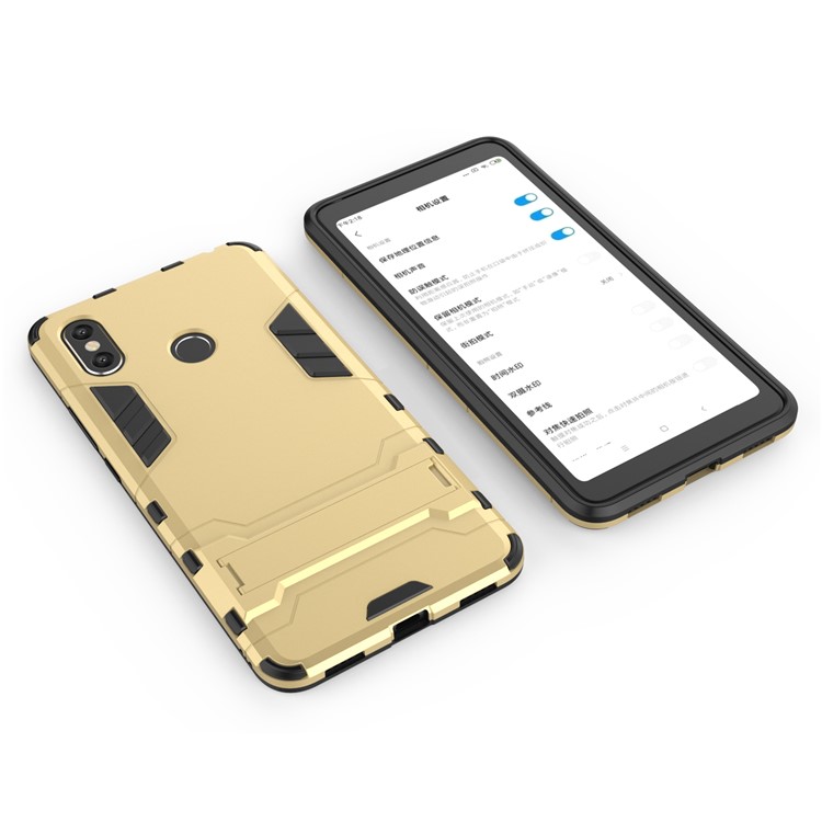 Cool Guard Plastic TPU Hybrid Protective Case with Kickstand for Xiaomi Mi Max 3 - Gold-4