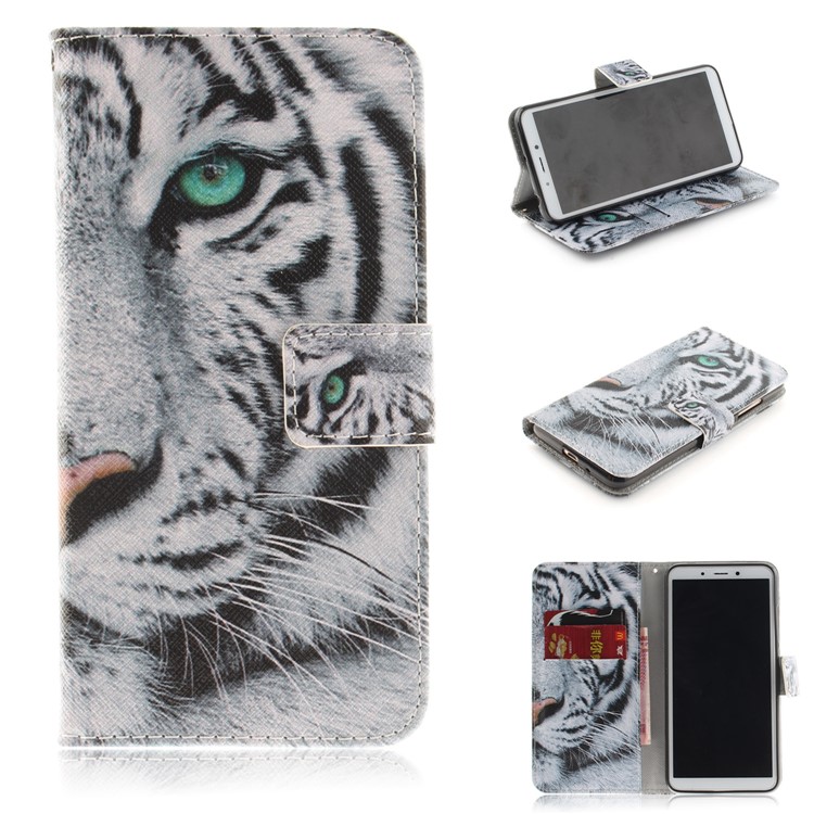 Pattern Printing Wallet Stand Leather Phone Case for Xiaomi Redmi 6 - Tiger with Green Eye-1