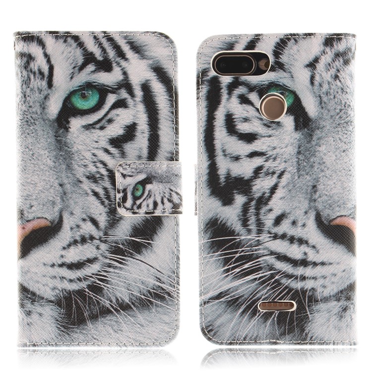 Pattern Printing Wallet Stand Leather Phone Case for Xiaomi Redmi 6 - Tiger with Green Eye-2
