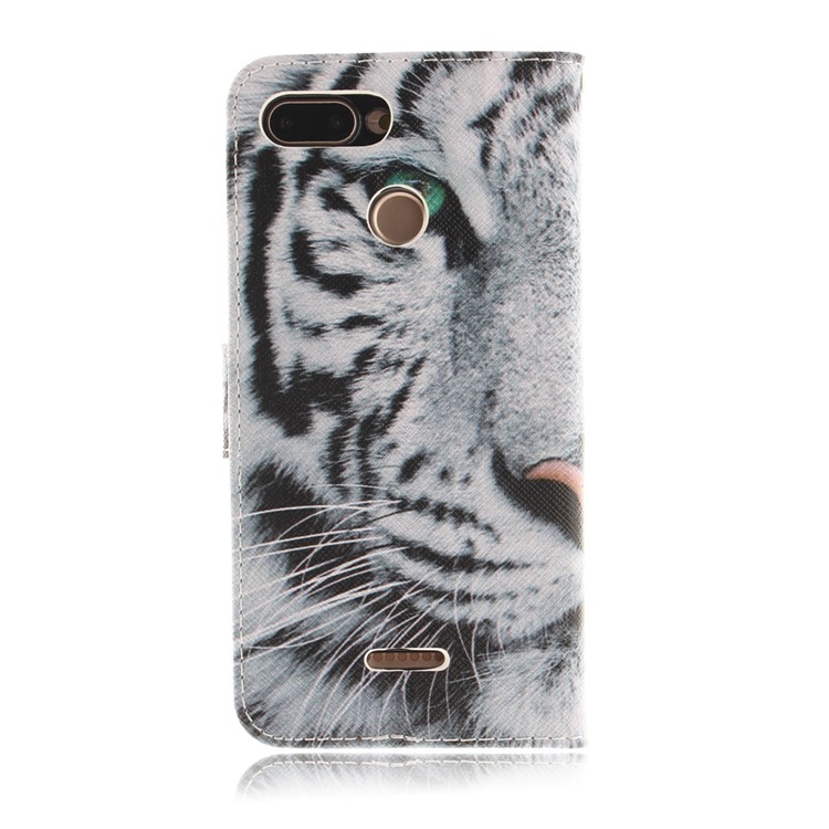 Pattern Printing Wallet Stand Leather Phone Case for Xiaomi Redmi 6 - Tiger with Green Eye-3