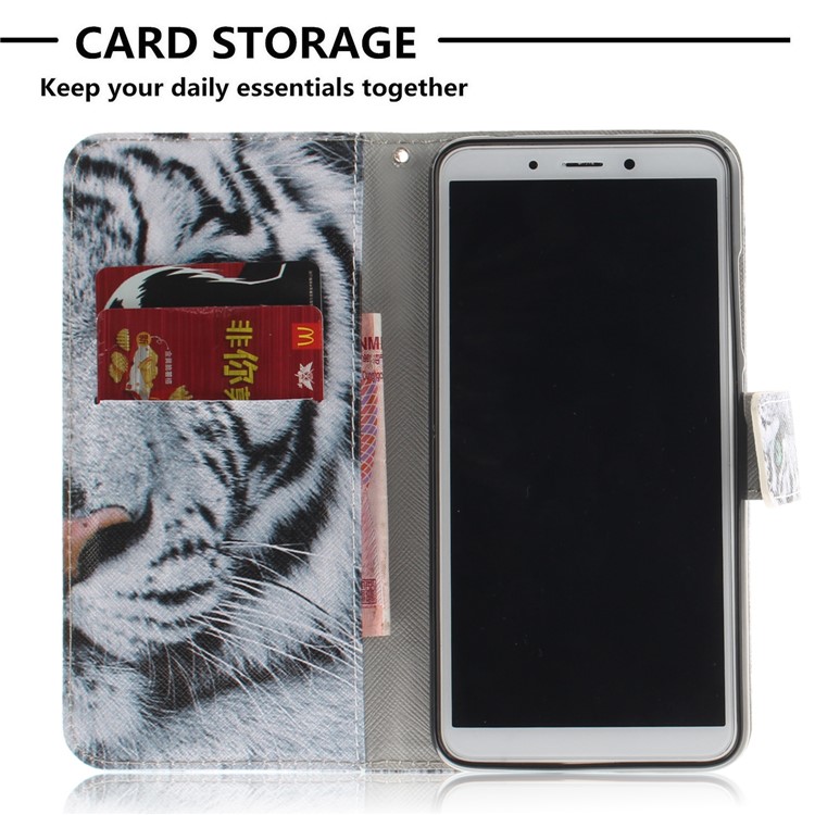 Pattern Printing Wallet Stand Leather Phone Case for Xiaomi Redmi 6 - Tiger with Green Eye-7
