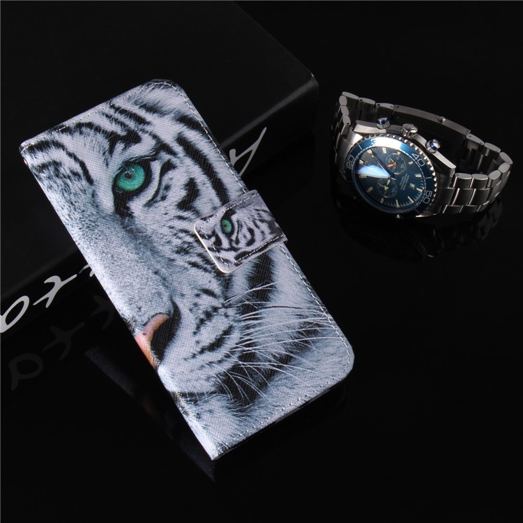 Pattern Printing Wallet Stand Leather Phone Case for Xiaomi Redmi 6 - Tiger with Green Eye-8