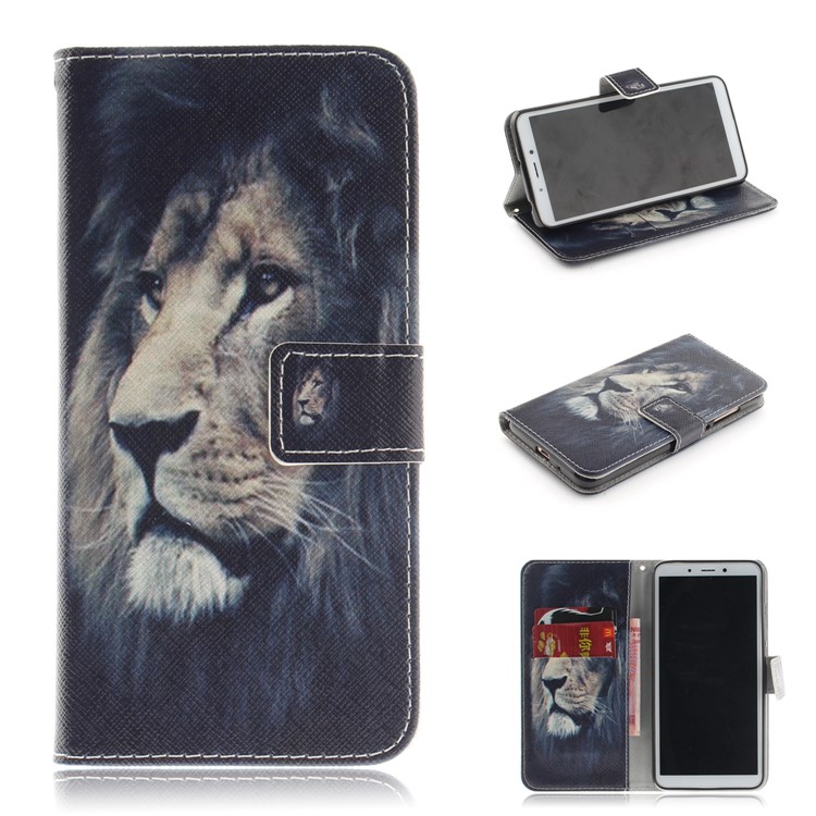 Pattern Printing Wallet Stand Leather Phone Cover for Xiaomi Redmi 6 - Lion-1