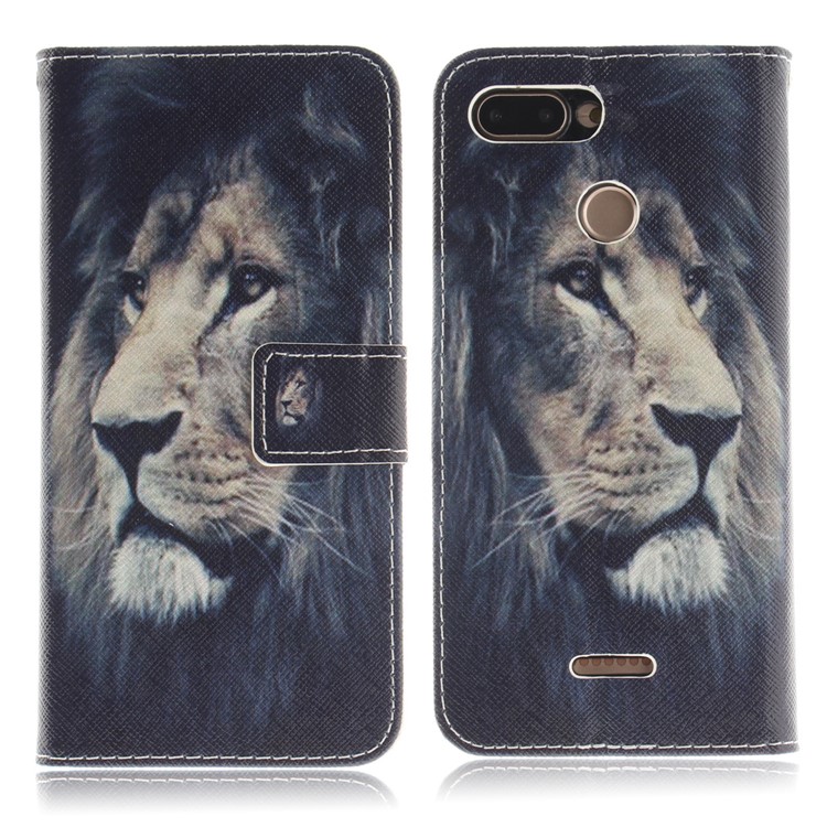 Pattern Printing Wallet Stand Leather Phone Cover for Xiaomi Redmi 6 - Lion-2