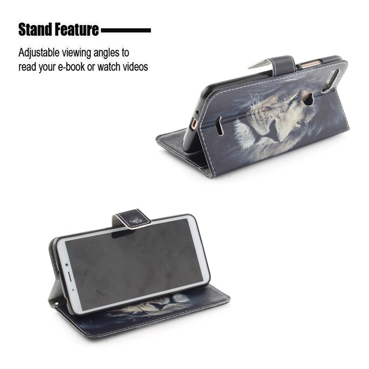 Pattern Printing Wallet Stand Leather Phone Cover for Xiaomi Redmi 6 - Lion-5