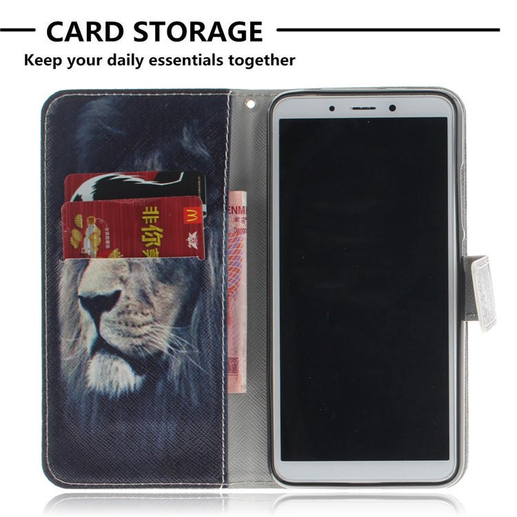 Pattern Printing Wallet Stand Leather Phone Cover for Xiaomi Redmi 6 - Lion-7