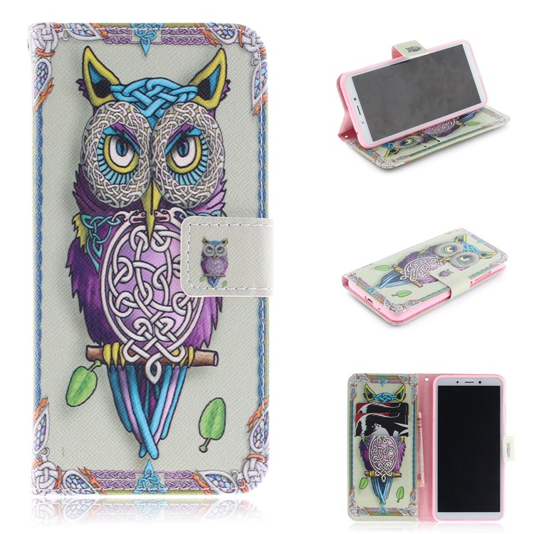 Pattern Printing Wallet Stand Leather Mobile Phone Case for Xiaomi Redmi 6 - Colorful Owl-1