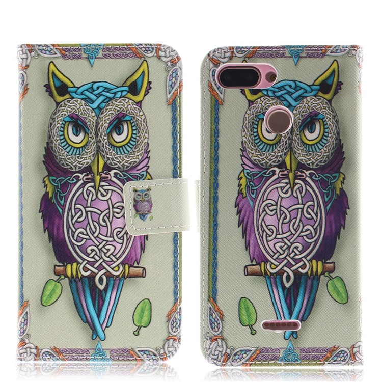 Pattern Printing Wallet Stand Leather Mobile Phone Case for Xiaomi Redmi 6 - Colorful Owl-2