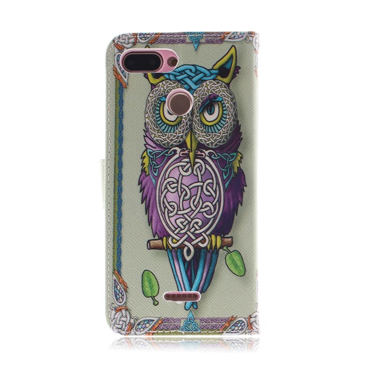 Pattern Printing Wallet Stand Leather Mobile Phone Case for Xiaomi Redmi 6 - Colorful Owl-3