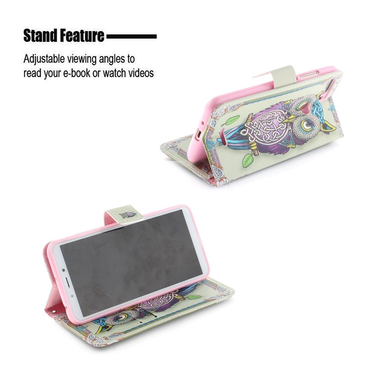 Pattern Printing Wallet Stand Leather Mobile Phone Case for Xiaomi Redmi 6 - Colorful Owl-5