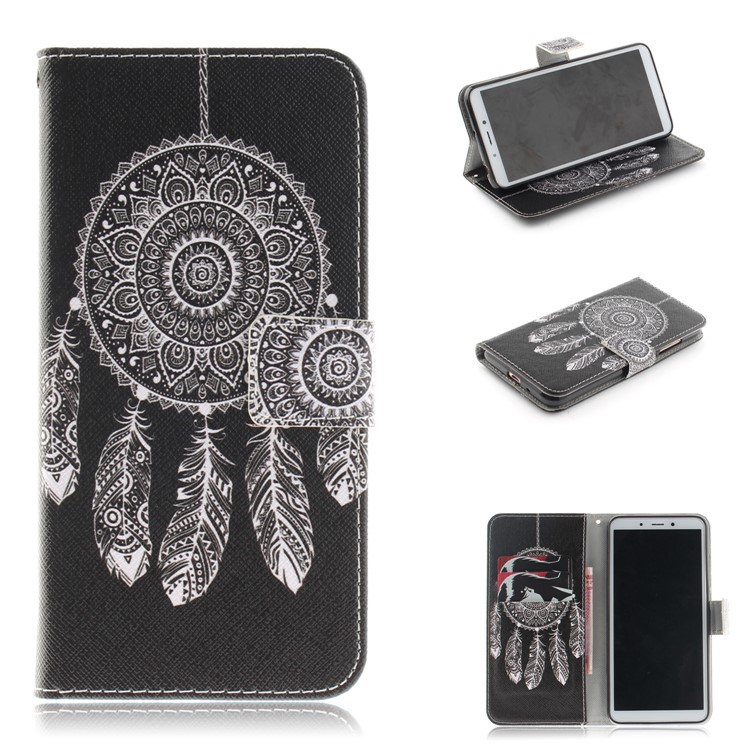 Pattern Printing Wallet Stand Leather Protective Case for Xiaomi Redmi 6 - Tribal Dream Catcher-1