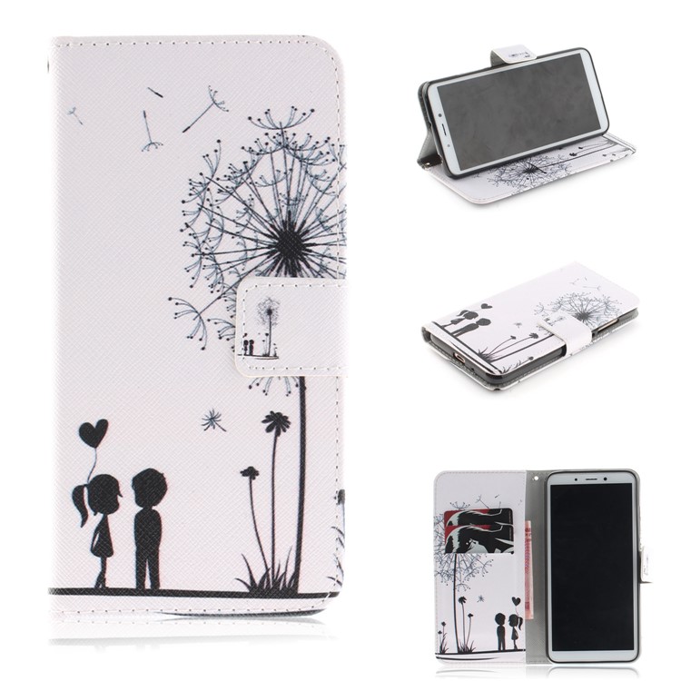 Pattern Printing Wallet Stand Leather Protective Cover for Xiaomi Redmi 6 - Dandelion and Lovers-1