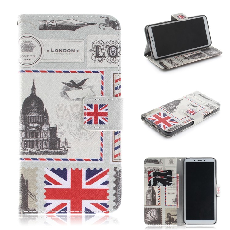 Pattern Printing Wallet Stand Leather Flip Case for Xiaomi Redmi 6 - London Elements-1