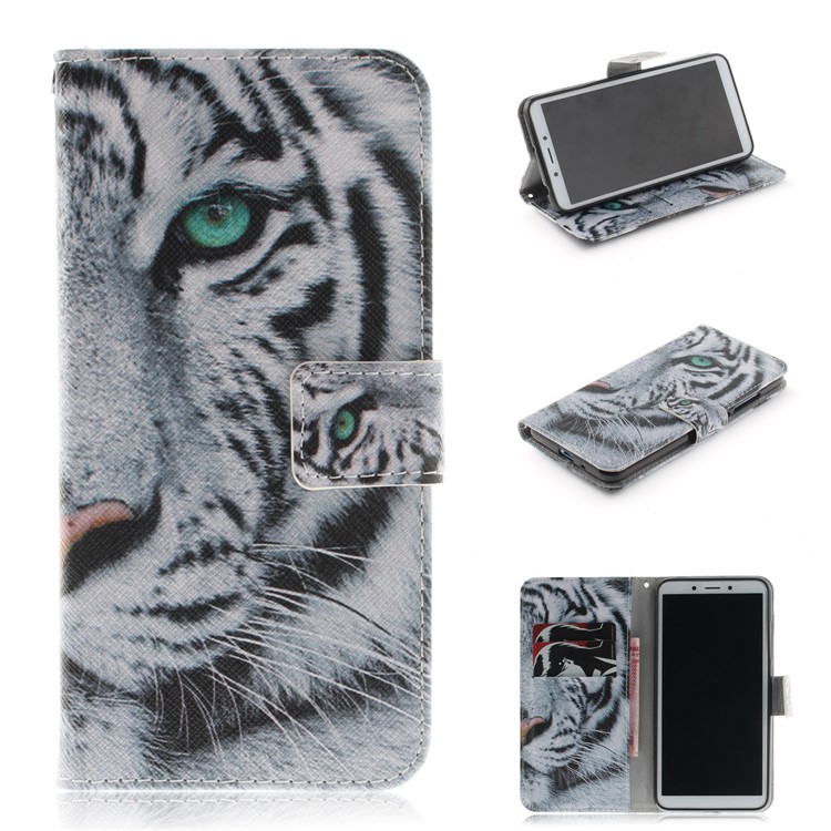 Pattern Printing Wallet Stand Leather Phone Cover for Xiaomi Redmi 6A - Tiger with Green Eye-1