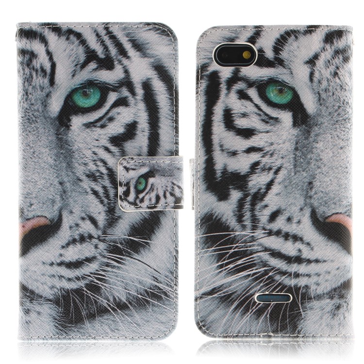 Pattern Printing Wallet Stand Leather Phone Cover for Xiaomi Redmi 6A - Tiger with Green Eye-2