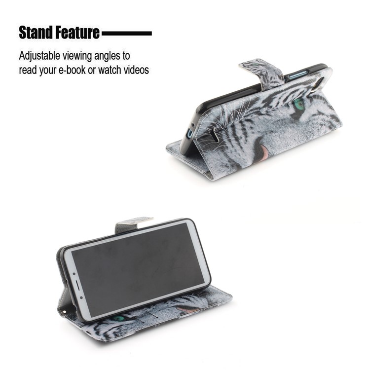 Pattern Printing Wallet Stand Leather Phone Cover for Xiaomi Redmi 6A - Tiger with Green Eye-5