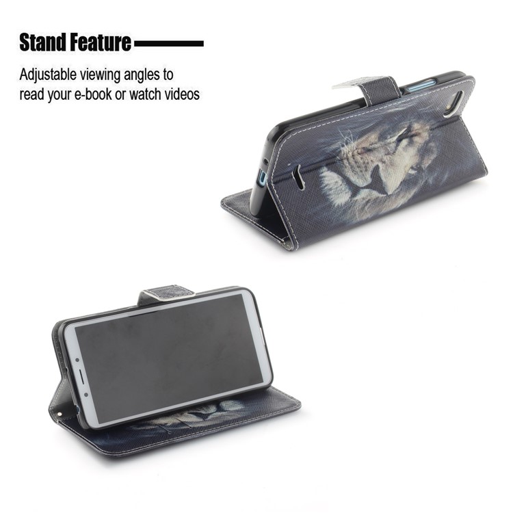Pattern Printing Wallet Stand Leather Phone Shell for Xiaomi Redmi 6A - Lion-5