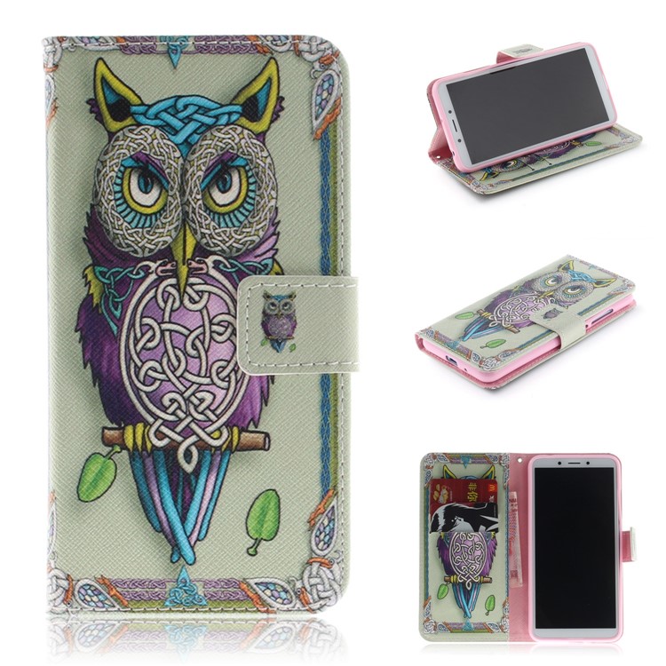 Pattern Printing Wallet Stand Leather Cell Phone Case for Xiaomi Redmi 6A - Colorful Owl-1