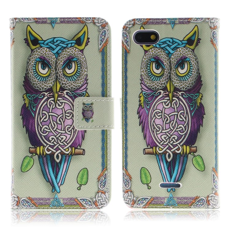 Pattern Printing Wallet Stand Leather Cell Phone Case for Xiaomi Redmi 6A - Colorful Owl-2