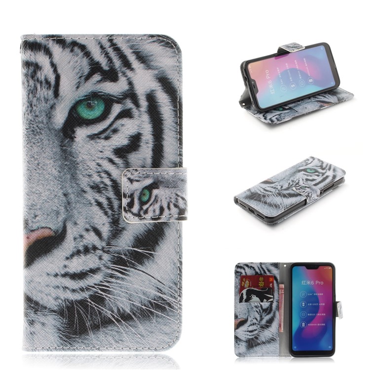 Pattern Printing Wallet Stand Leather Phone Cover for Xiaomi Mi A2 Lite / Redmi 6 Pro - Tiger with Green Eye-1