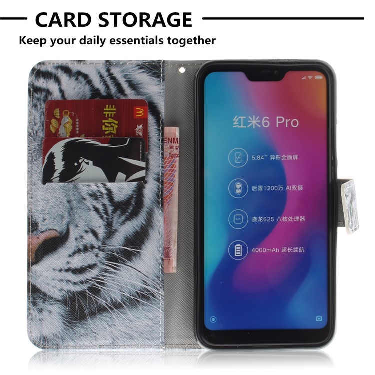 Pattern Printing Wallet Stand Leather Phone Cover for Xiaomi Mi A2 Lite / Redmi 6 Pro - Tiger with Green Eye-7