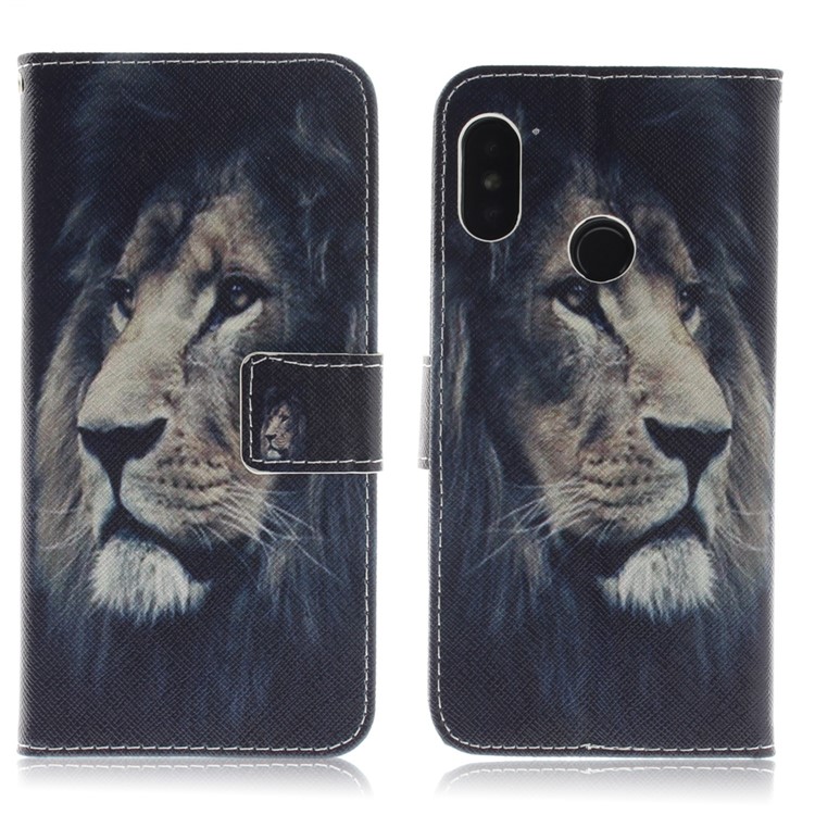 Pattern Printing Wallet Stand Leather Phone Shell for Xiaomi Mi A2 Lite / Redmi 6 Pro - Lion-2