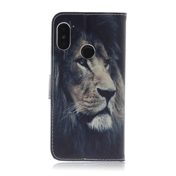 Pattern Printing Wallet Stand Leather Phone Shell for Xiaomi Mi A2 Lite / Redmi 6 Pro - Lion-3
