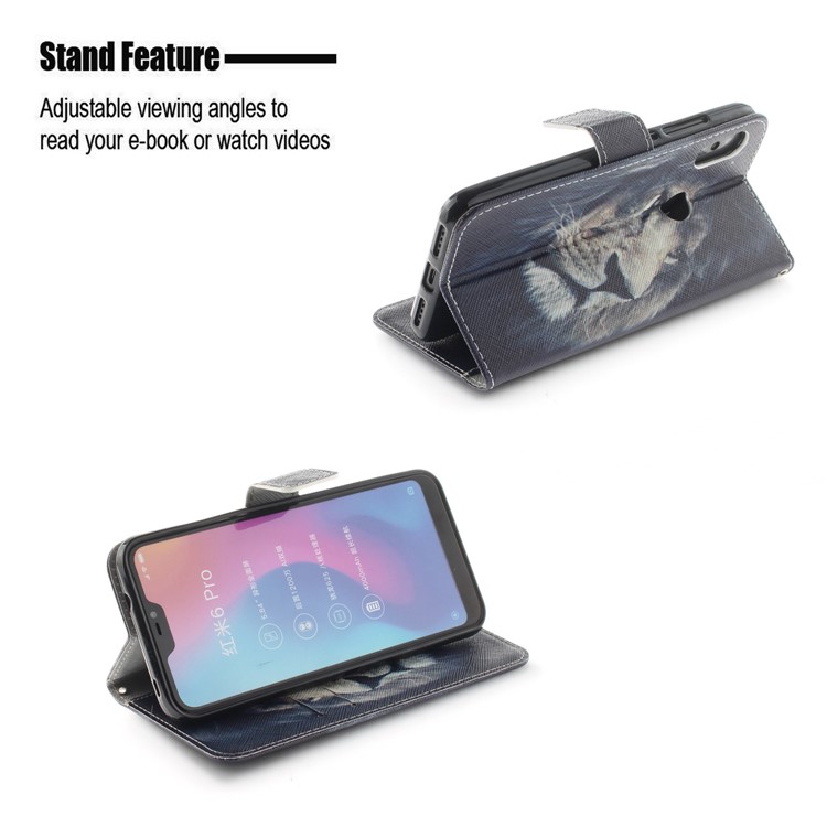 Pattern Printing Wallet Stand Leather Phone Shell for Xiaomi Mi A2 Lite / Redmi 6 Pro - Lion-5