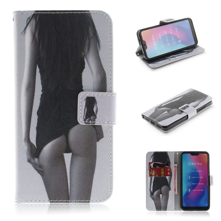 Pattern Printing Wallet Stand Leather Phone Casing for Xiaomi Mi A2 Lite / Redmi 6 Pro - Hot Girl-1