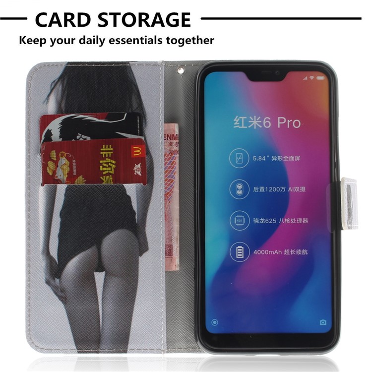 Pattern Printing Wallet Stand Leather Phone Casing for Xiaomi Mi A2 Lite / Redmi 6 Pro - Hot Girl-7