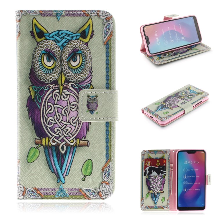 Pattern Printing Wallet Stand Leather Cell Phone Case for Xiaomi Mi A2 Lite / Redmi 6 Pro - Colorful Owl-1