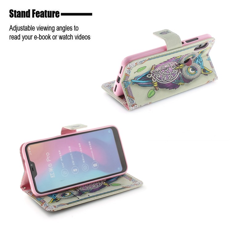Pattern Printing Wallet Stand Leather Cell Phone Case for Xiaomi Mi A2 Lite / Redmi 6 Pro - Colorful Owl-5