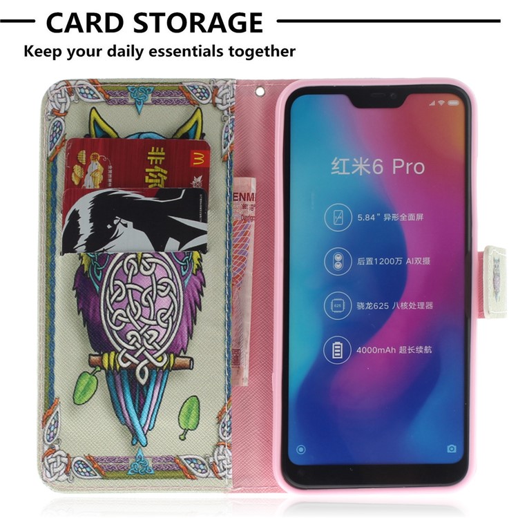 Pattern Printing Wallet Stand Leather Cell Phone Case for Xiaomi Mi A2 Lite / Redmi 6 Pro - Colorful Owl-7