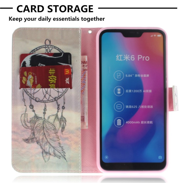 Pattern Printing Wallet Stand Leather Protective Case for Xiaomi Mi A2 Lite / Redmi 6 Pro - Dream Catcher-7