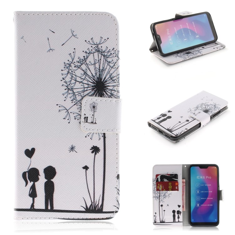 Pattern Printing Wallet Stand Leather Protective Shell for Xiaomi Mi A2 Lite / Redmi 6 Pro - Dandelion and Lovers-1