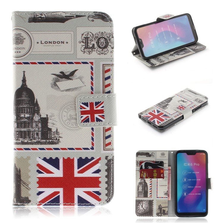 Pattern Printing Wallet Stand Leather Flip Phone Case for Xiaomi Mi A2 Lite / Redmi 6 Pro - London Elements-1