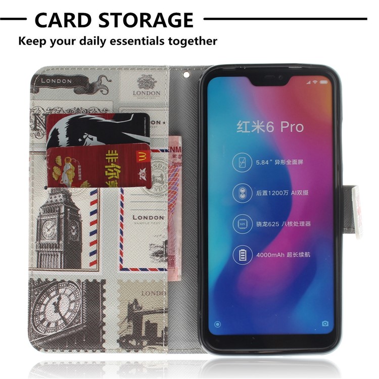 Pattern Printing Wallet Stand Leather Flip Phone Case for Xiaomi Mi A2 Lite / Redmi 6 Pro - London Elements-7
