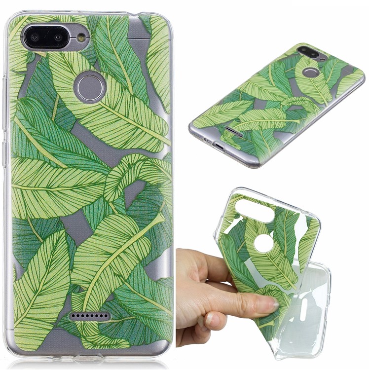 Pattern Printing IMD TPU Phone Casing for Xiaomi Redmi 6 - Green Leaves-1