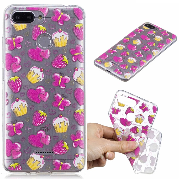 Pattern Printing IMD TPU Mobile Case for Xiaomi Redmi 6 - Cake and Strawberry-1