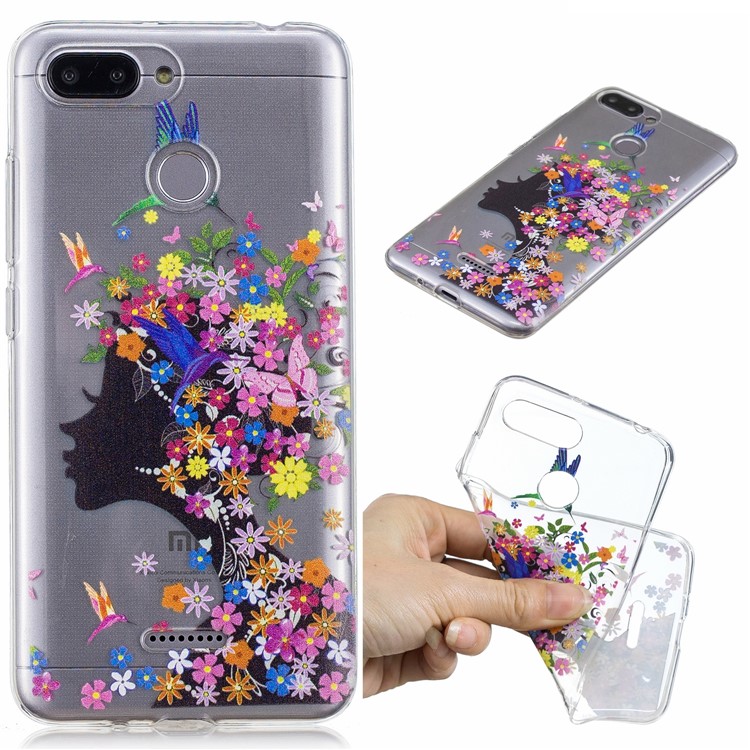 Pattern Printing IMD TPU Mobile Casing for Xiaomi Redmi 6 - Flowered Girl-1