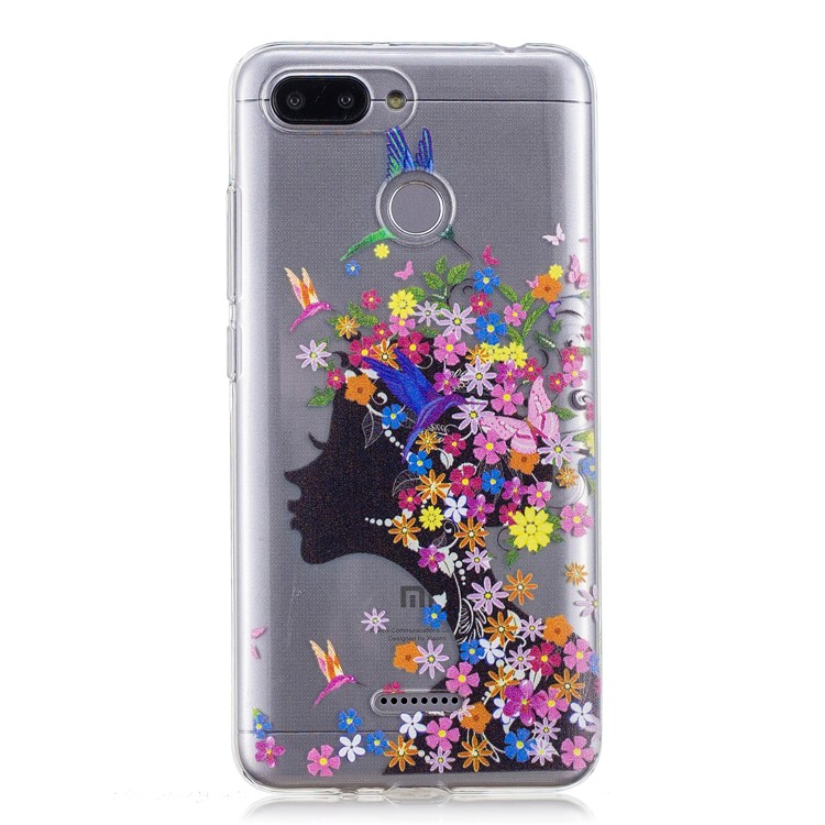 Pattern Printing IMD TPU Mobile Casing for Xiaomi Redmi 6 - Flowered Girl-2