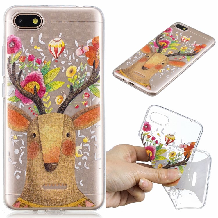 For Xiaomi Redmi 6A (Single 12MP Rear Camera) Patterned IMD TPU Mobile Casing - Flowered Elk-1