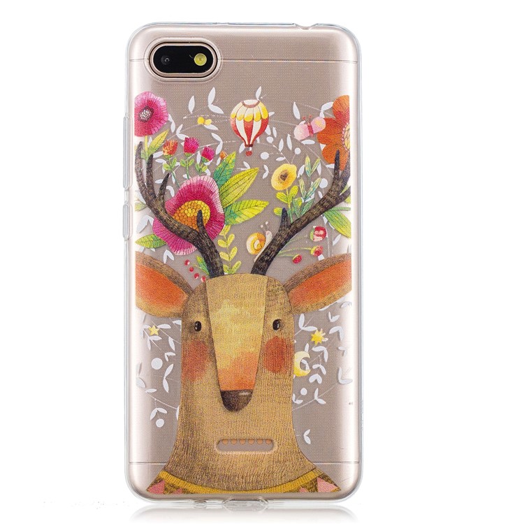 For Xiaomi Redmi 6A (Single 12MP Rear Camera) Patterned IMD TPU Mobile Casing - Flowered Elk-2