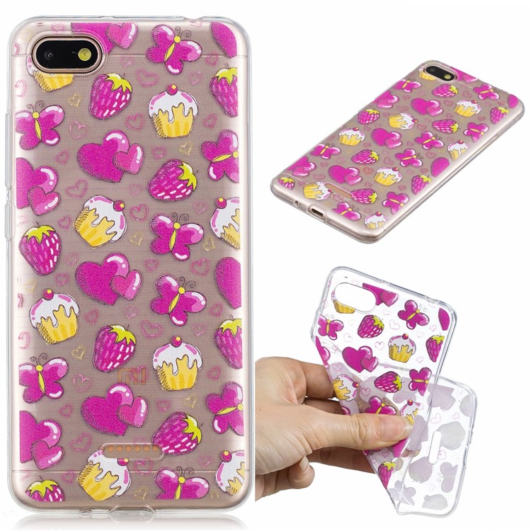 Muster Drucken IMD TPU Telefon Fall Zubehör Für Xiaomi Redmi 6a (einzelne 12MP Rückfahrkamera) - Kuchen Und Erdbeeren-1