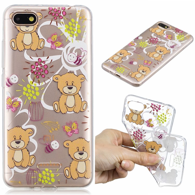 For Xiaomi Redmi 6A (Single 12MP Rear Camera) Patterned IMD Soft TPU Protection Phone Casing - Brown Bear-1